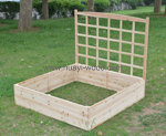 raised garden beds with trellis