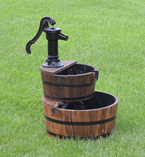 double tier wooden barrel fountains