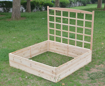 raised garden bed with trellis